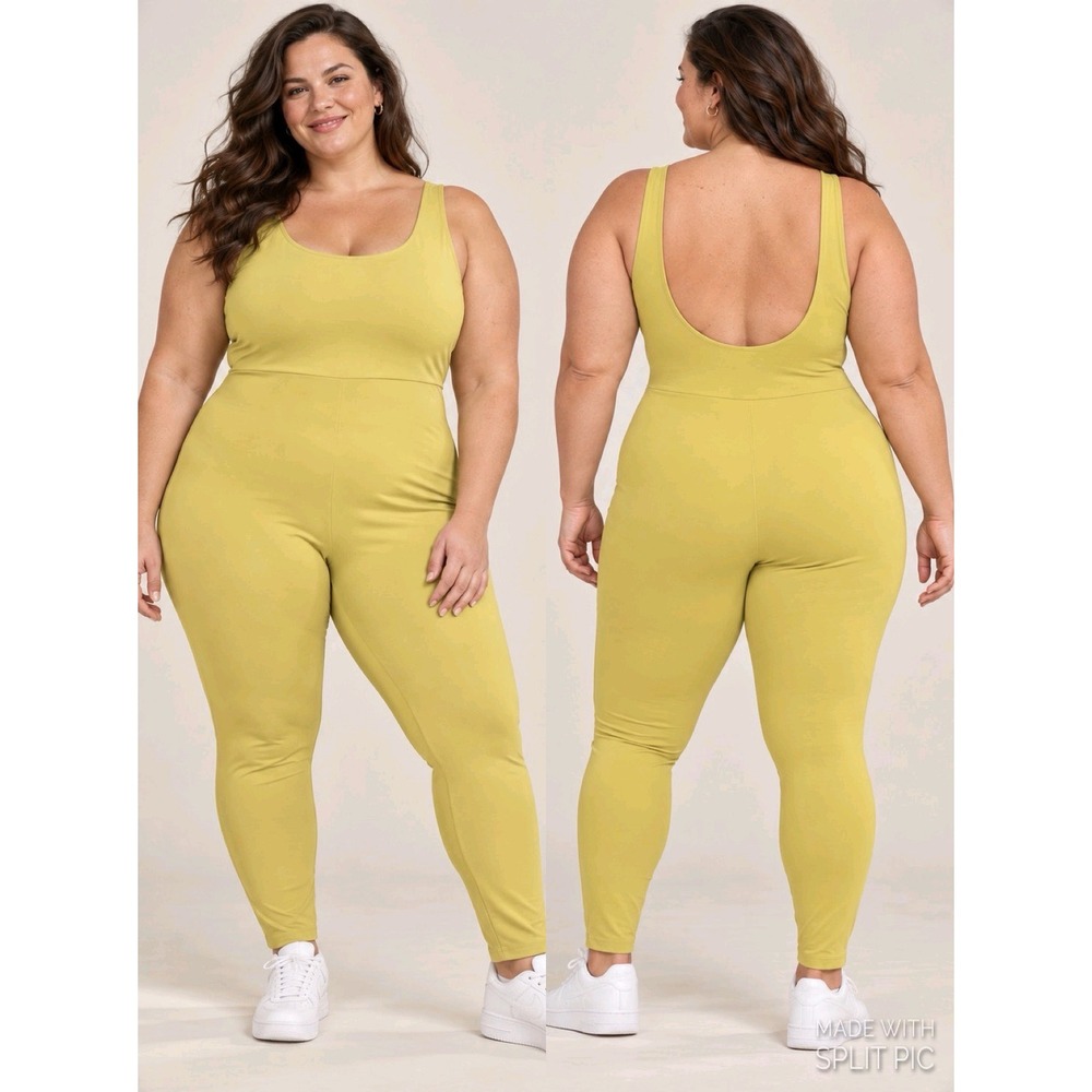 Girlfriend Collective Unitard 5XL Pear Yellow Scoop Neck Compressive Jumpsuit